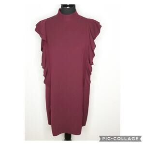 Kate Spade maroon wine burgundy ruffle trim sleeveless shift dress size 8